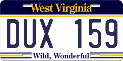 WV license plate DUX159