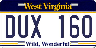 WV license plate DUX160