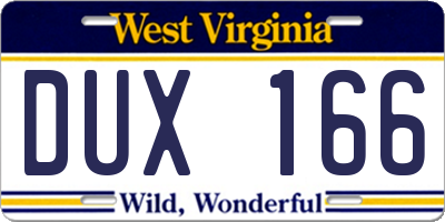 WV license plate DUX166