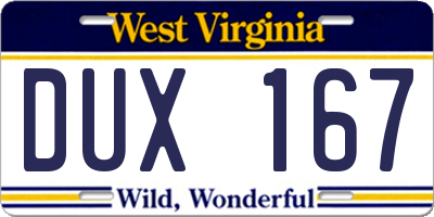 WV license plate DUX167