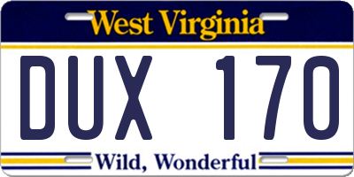 WV license plate DUX170