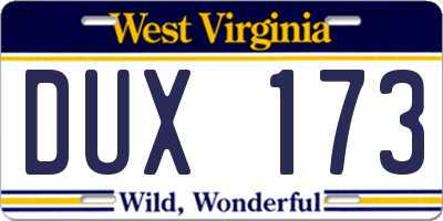 WV license plate DUX173