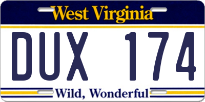 WV license plate DUX174