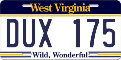 WV license plate DUX175
