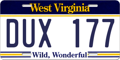 WV license plate DUX177