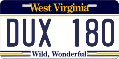 WV license plate DUX180
