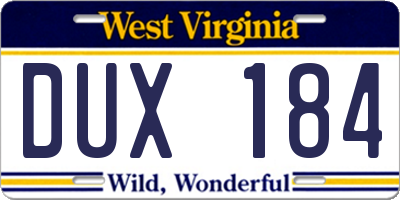 WV license plate DUX184
