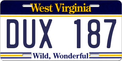 WV license plate DUX187