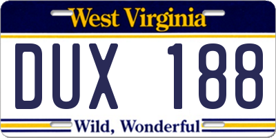 WV license plate DUX188