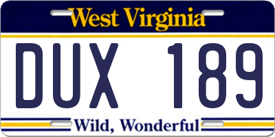 WV license plate DUX189