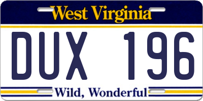 WV license plate DUX196