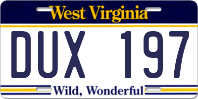 WV license plate DUX197