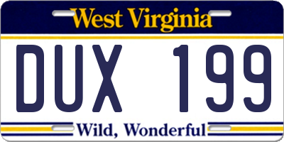 WV license plate DUX199