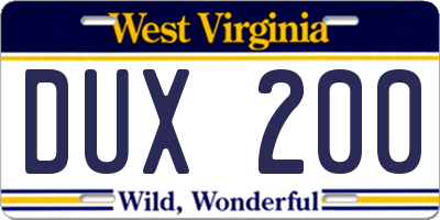 WV license plate DUX200