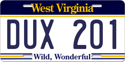WV license plate DUX201