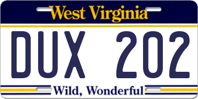 WV license plate DUX202