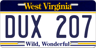 WV license plate DUX207