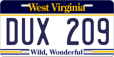 WV license plate DUX209