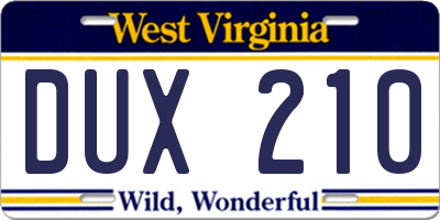 WV license plate DUX210