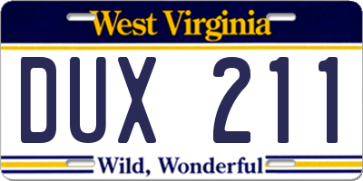 WV license plate DUX211