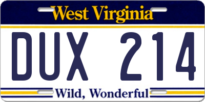 WV license plate DUX214