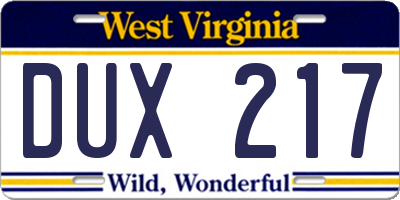 WV license plate DUX217