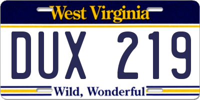 WV license plate DUX219