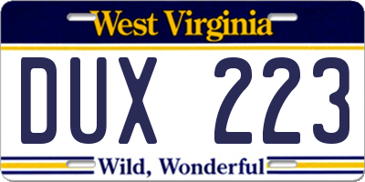 WV license plate DUX223