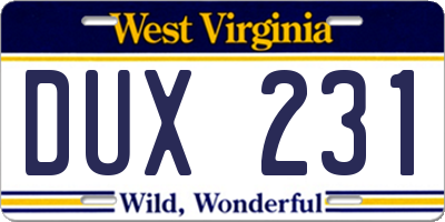 WV license plate DUX231