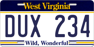 WV license plate DUX234