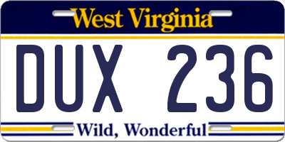 WV license plate DUX236