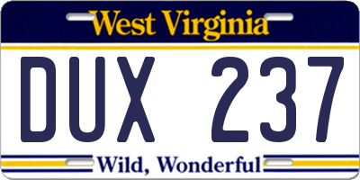 WV license plate DUX237