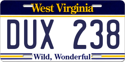 WV license plate DUX238