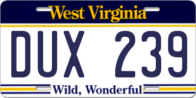 WV license plate DUX239