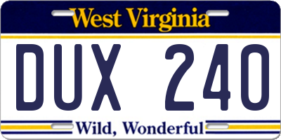 WV license plate DUX240