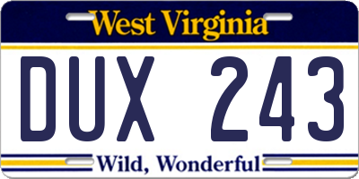 WV license plate DUX243
