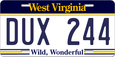 WV license plate DUX244