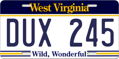 WV license plate DUX245