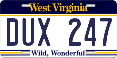 WV license plate DUX247