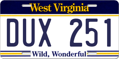 WV license plate DUX251