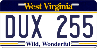 WV license plate DUX255