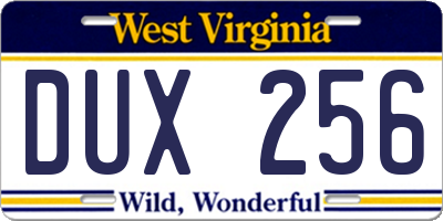 WV license plate DUX256