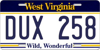 WV license plate DUX258