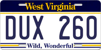 WV license plate DUX260