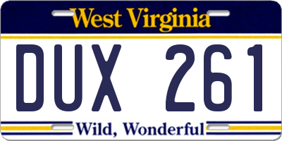 WV license plate DUX261