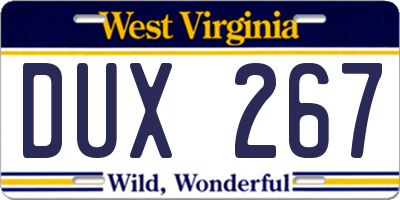 WV license plate DUX267