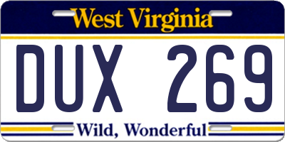 WV license plate DUX269