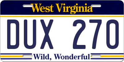 WV license plate DUX270