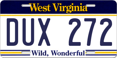 WV license plate DUX272