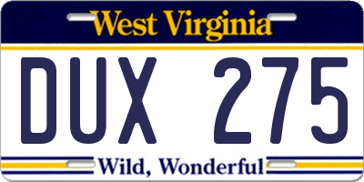 WV license plate DUX275